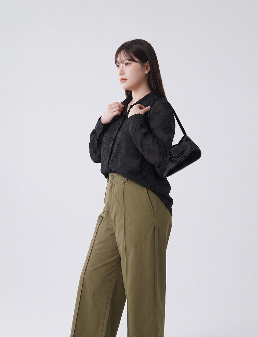 MISS. Japanese-Inspired Lace Sheer Jacquard Plus Size Shirt