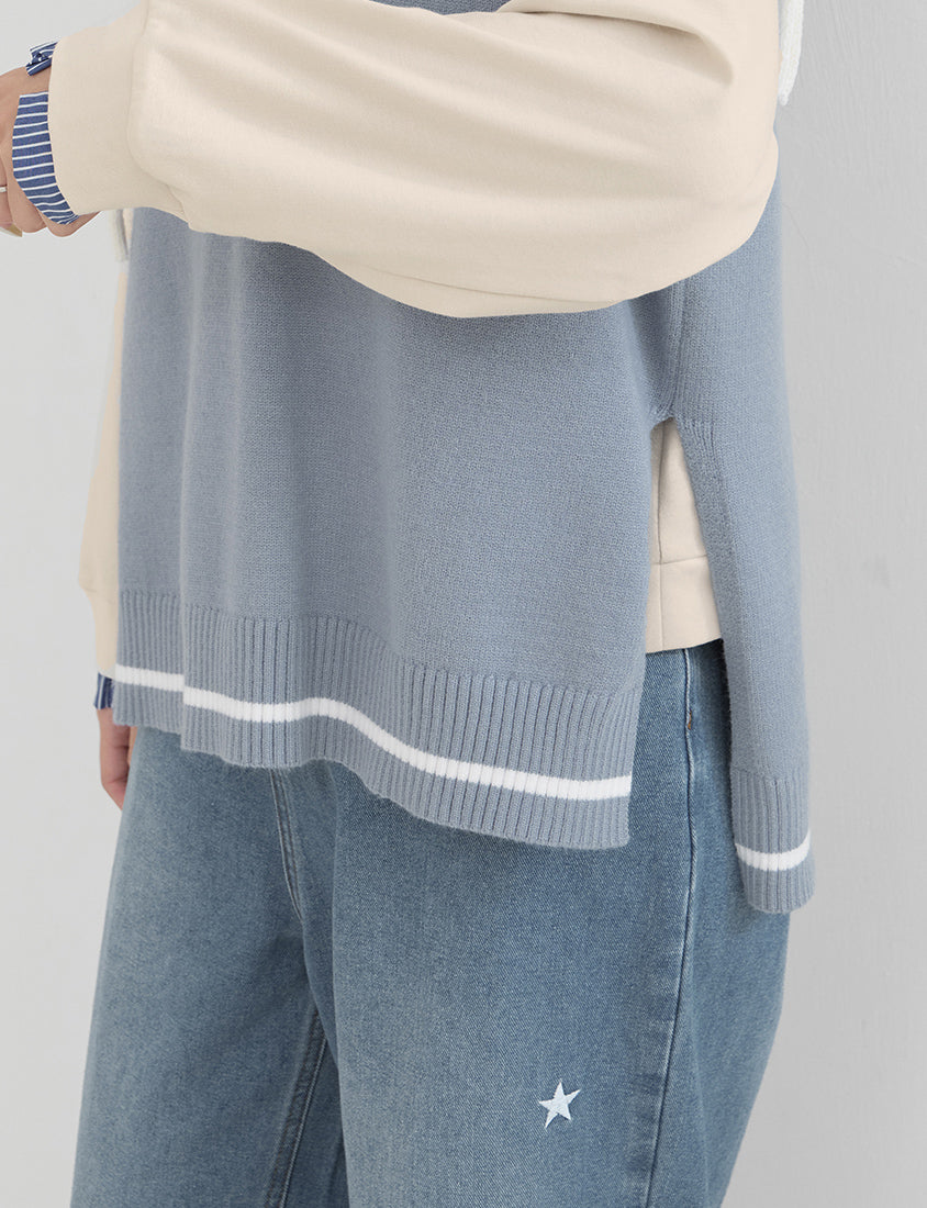 Preppy V-Neck Contrast Stripe Knit Plus Size Vest