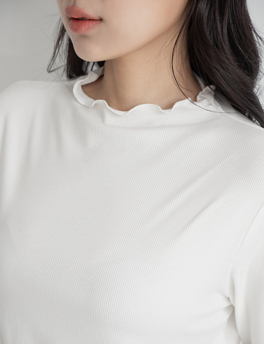 Ribbed Lettuce Trim Mock Neck Plus Size Top