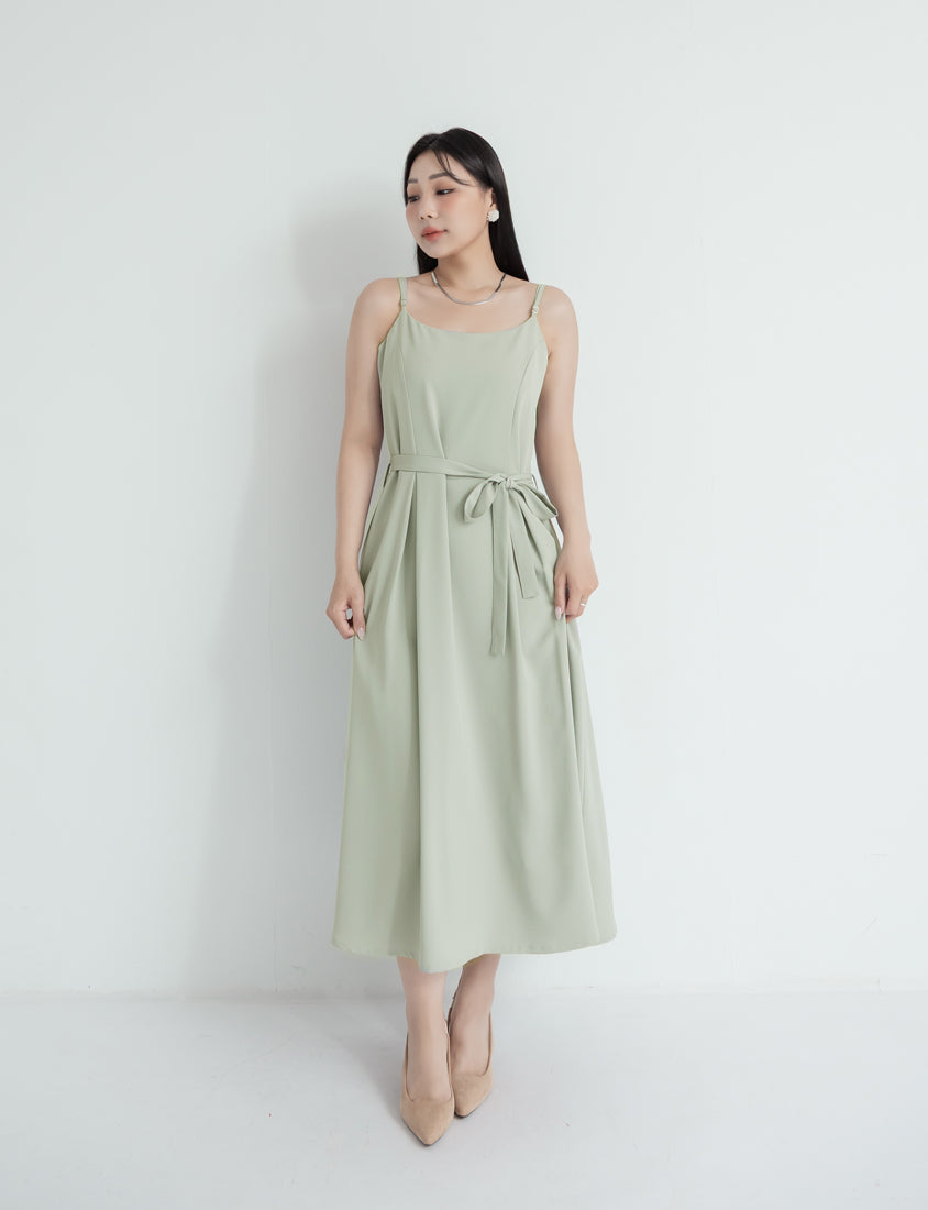 MISS. Silky Cool Refined Cami Strap Plus Size Maxi Dress (With Waist Belt)