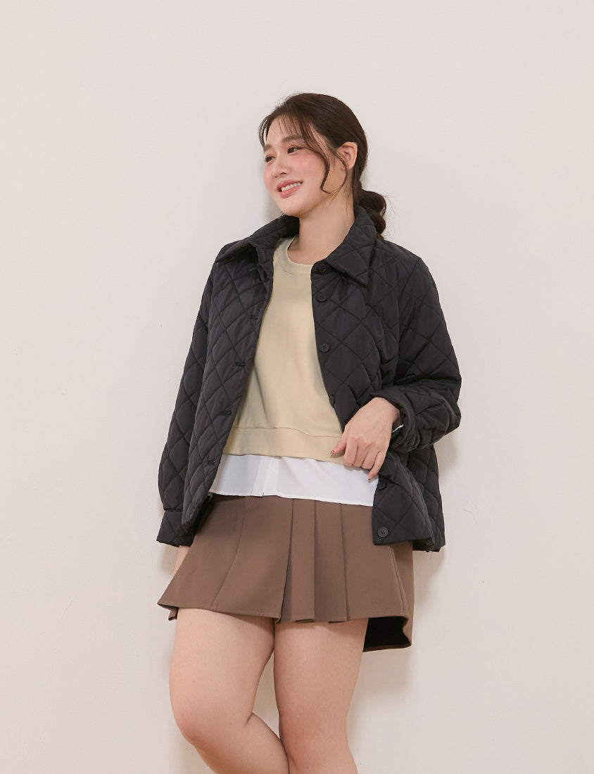 Crewneck Puff Sleeve Faux Two Piece Plus Size Long Sleeve Top