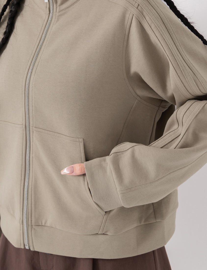 Webbing Contrast Cloud Cotton Cropped Plus Size Jacket