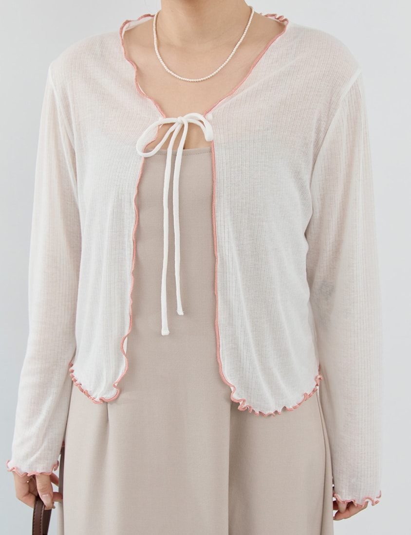 MISS. Contrast Ruffle Tie-Front Plus Size Cardigan