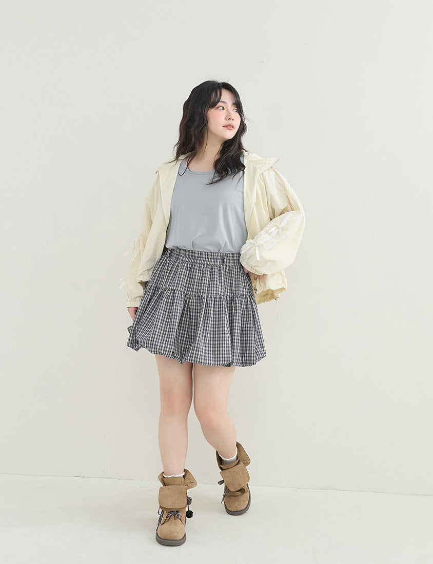 Playful Plaid Balloon Plus Size Mini Skirt