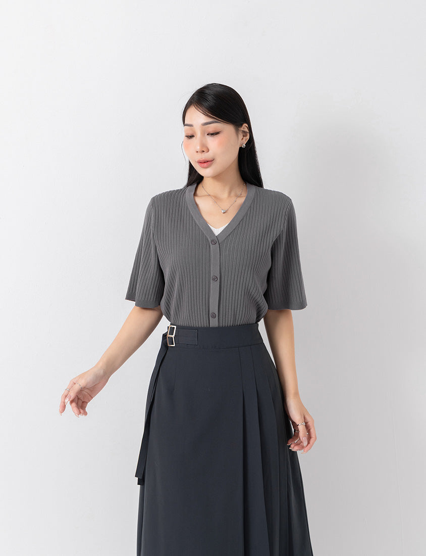 MISS. Minimal Faux Two-Piece Button-Front Knit Plus Size Top