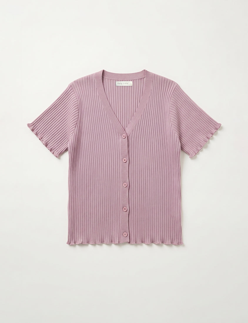 Playful Lettuce-Trim V-Neck Short Sleeve Knit Plus Size Top