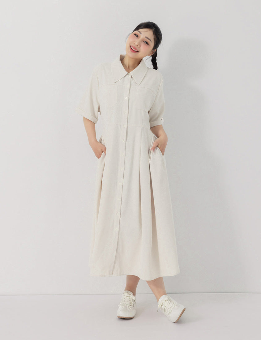 Vintage Japanese Style Button-Up Collar Plus Size Maxi Dress