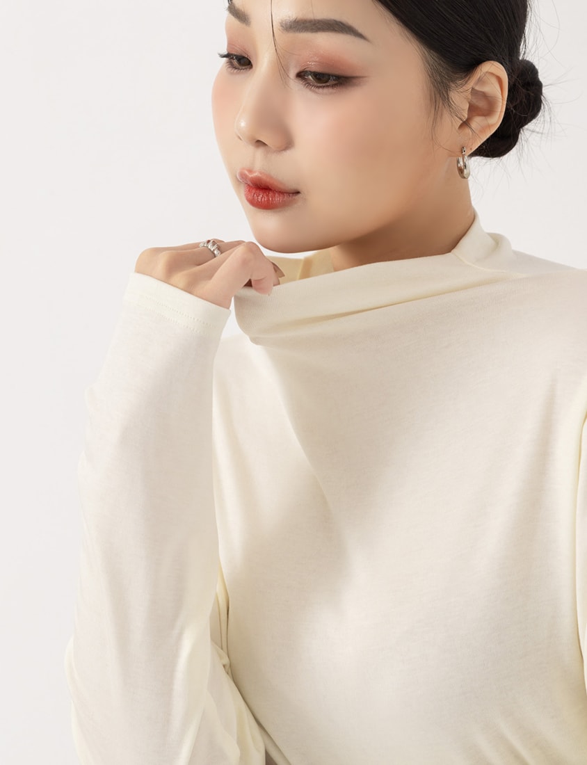 MUA! Semi Sheer TENCEL Wool Mock Neck Plus Size Long Sleeve Top