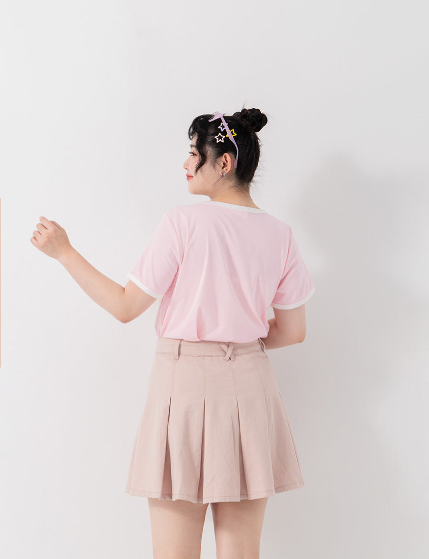 Sweet Summer Twill Pleated Plus Size Mini Skirt