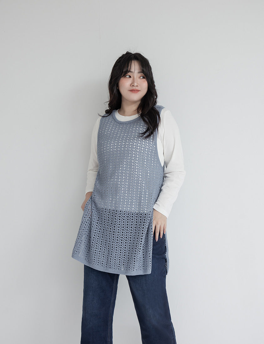 Japanese Style Layered Knit Cutout Plus Size Two-Piece Set
