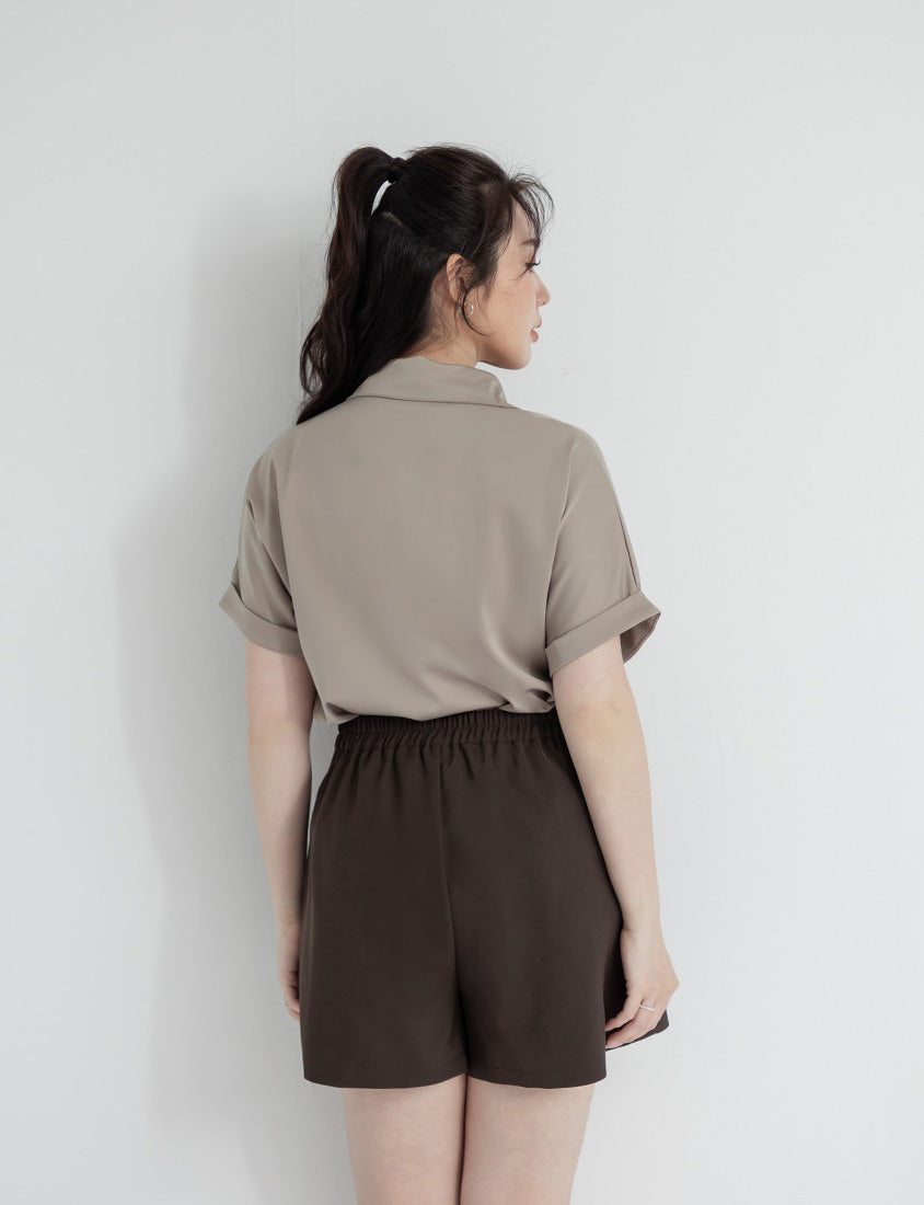 MISS. Minimal Satin Rolled Sleeve Plus Size Shirt