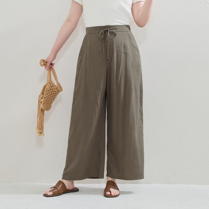 Lightweight Linen-Blend Plus Size Drawstring Pants