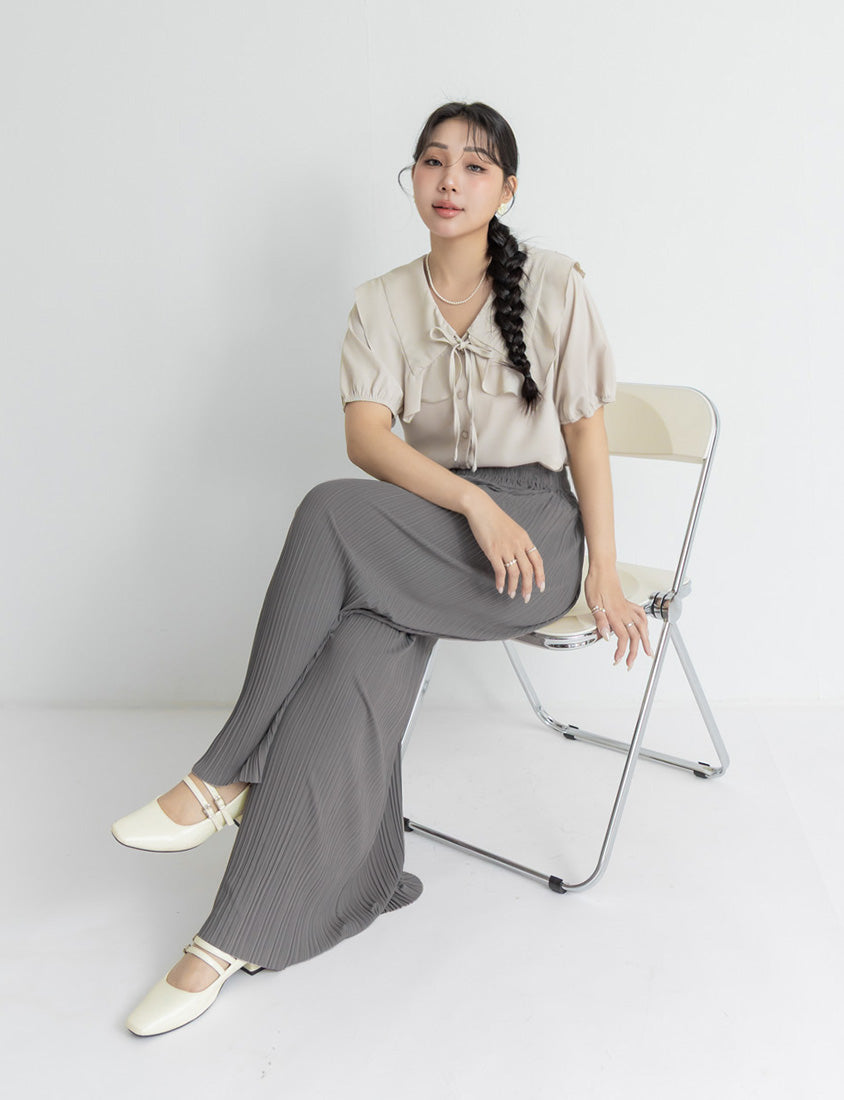 Silky Cool Fine Pleated  Plus Size Wide-Leg Pants