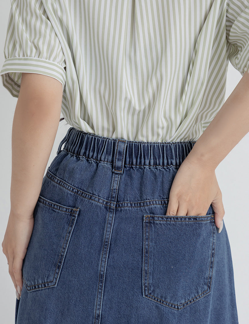 Cooling Tencel Denim Slit Plus Size Maxi Skirt