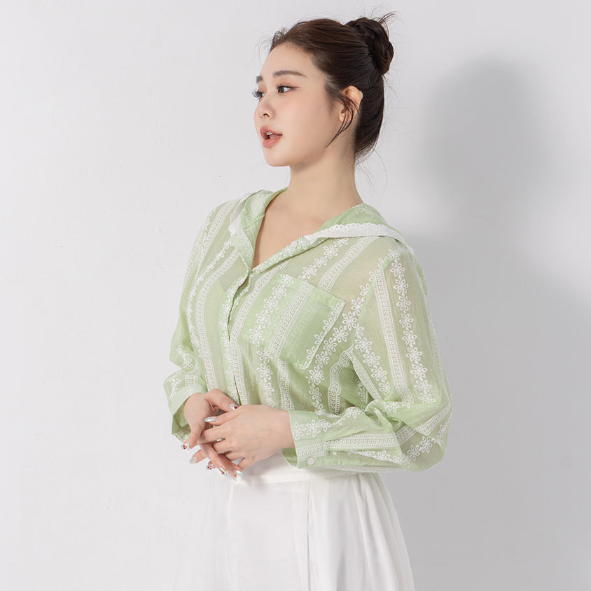 Japanese Style Semi-Sheer Lace Hooded Plus Size Jacket