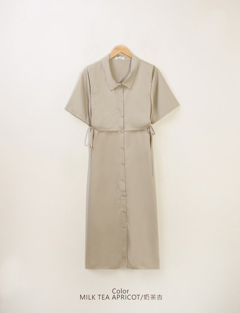 MISS. Japanese Style Layered Side Tie Shirt Dress