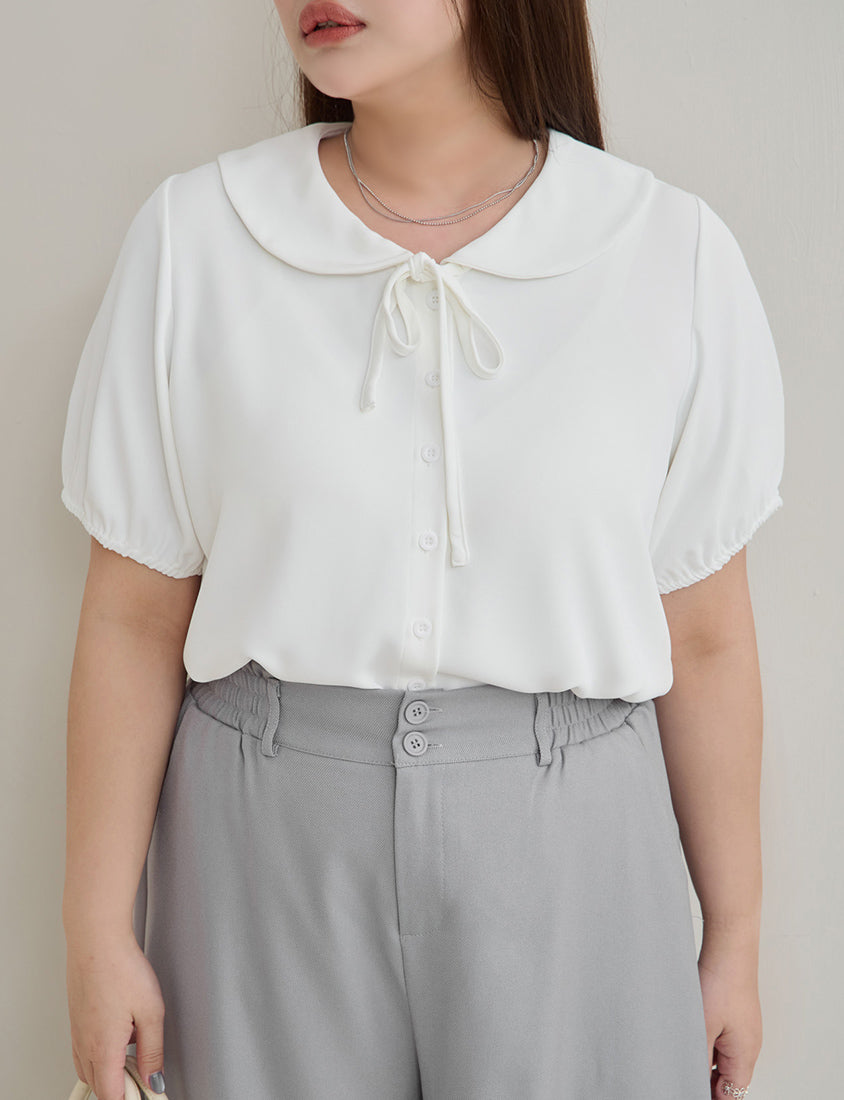 MISS. Silky Cool Wrinkle-Resistant Tie-Front Plus Size Collar Shirt