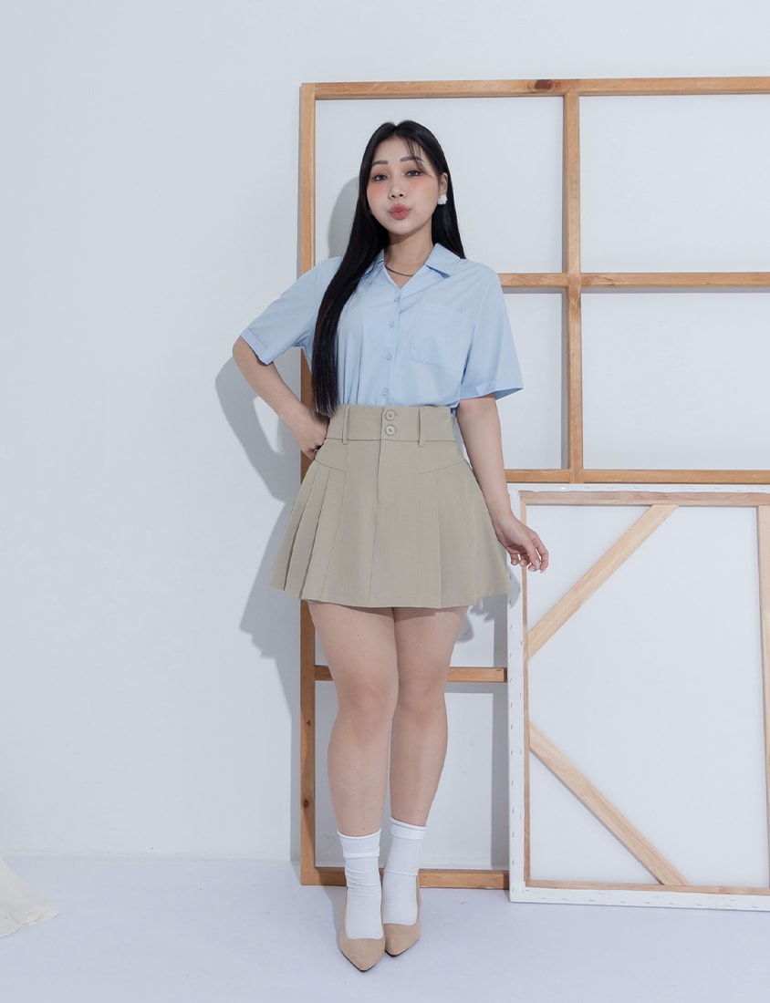 MISS. Minimal V-Neck Placket Rolled Sleeve Plus Size Shirt