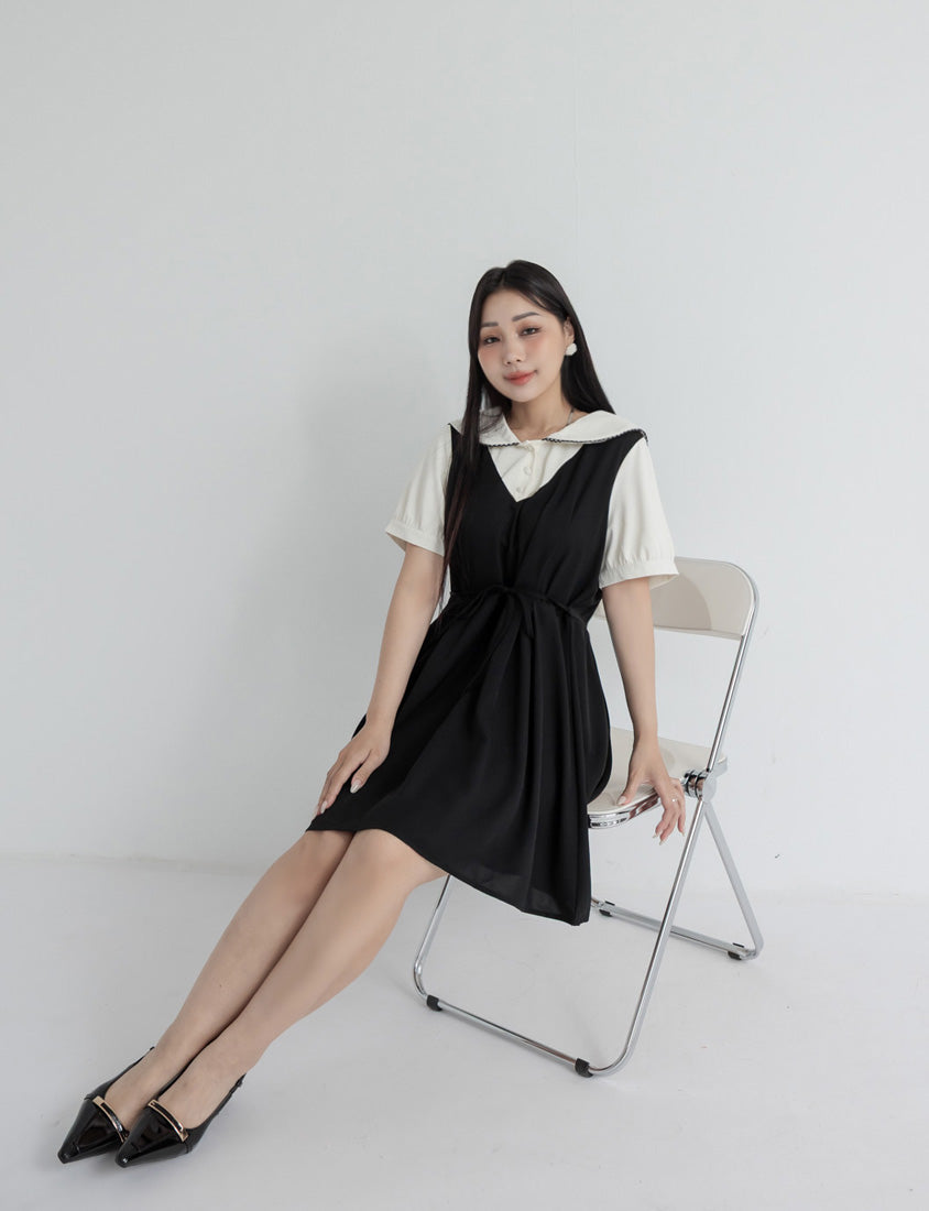 MISS. Preppy Faux Two Piece Collar Plus Size Mini Dress