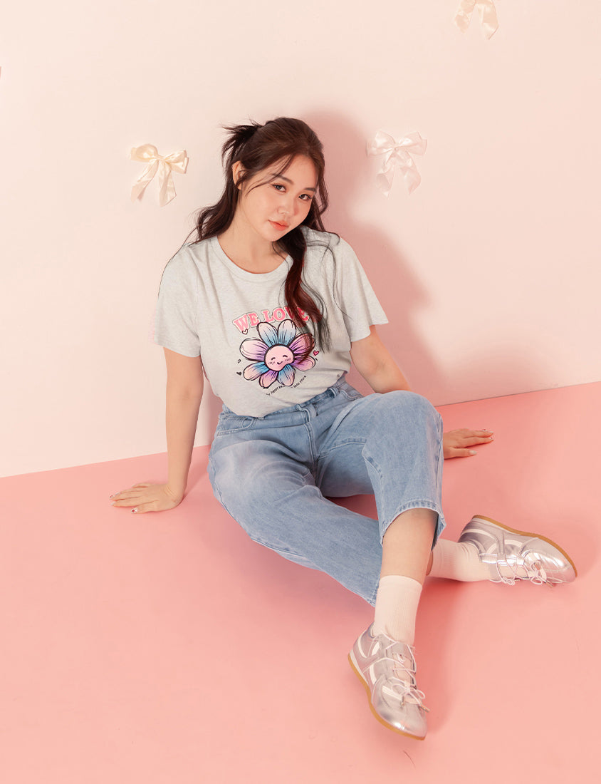 3D Gradient Floral Print Plus Size Tee