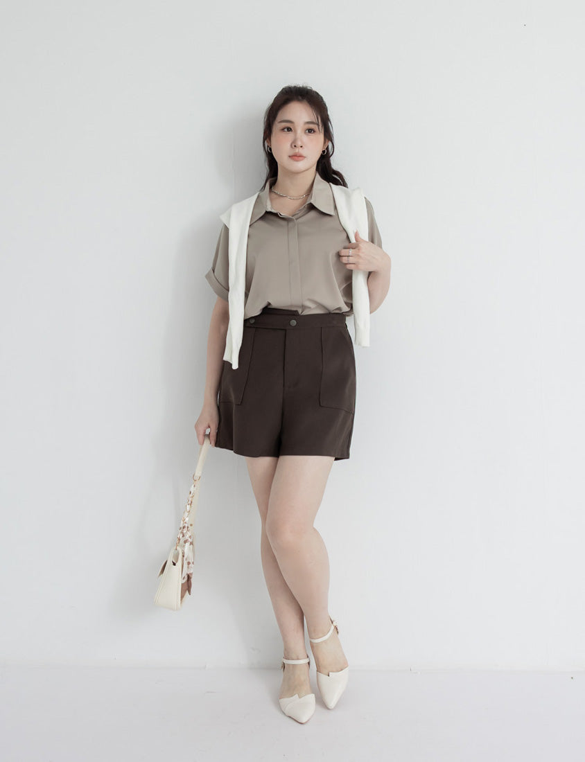 MISS. Minimal Satin Rolled Sleeve Plus Size Shirt