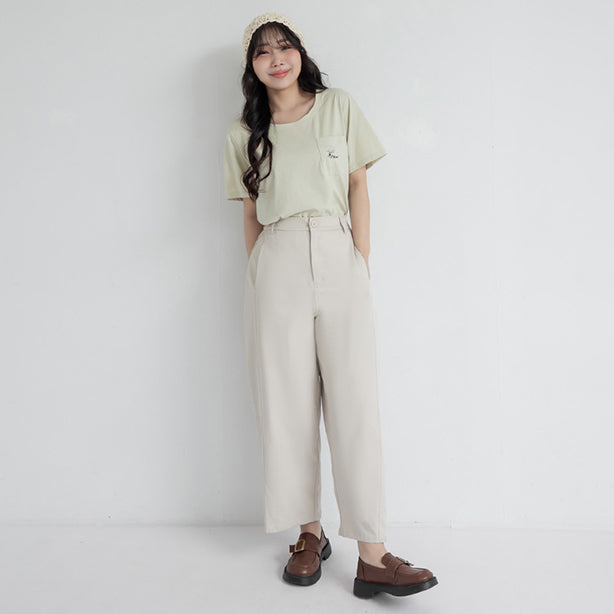 Sharp Curved Seam Twill Plus Size Pants