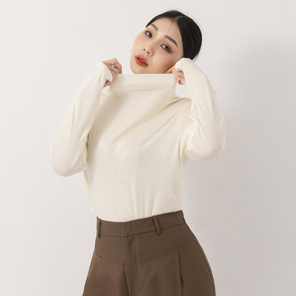 MUA! Semi Sheer TENCEL Wool Mock Neck Plus Size Long Sleeve Top