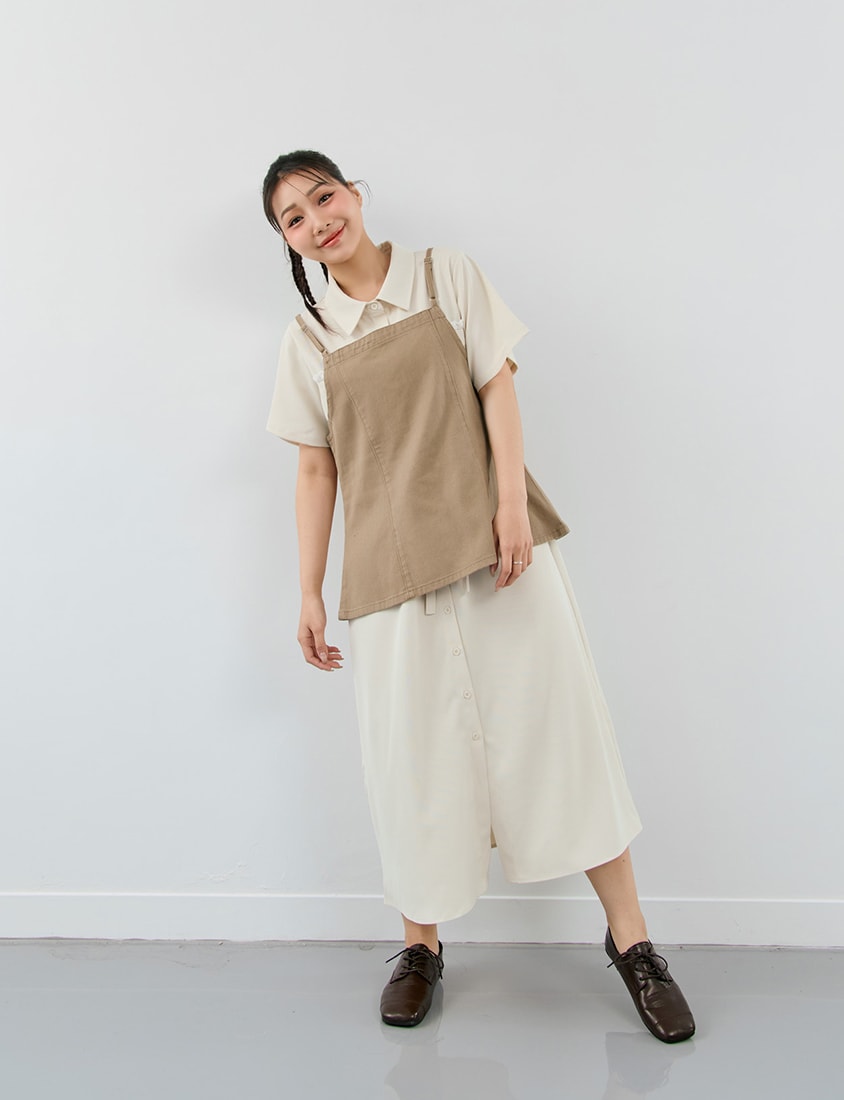 Adjustable Tie Strap Twill Layering Plus Size Camisole Vest