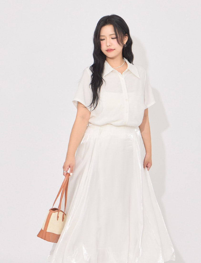 MORE U Elegant Sheer Double-Layer Plus Size Shirt
