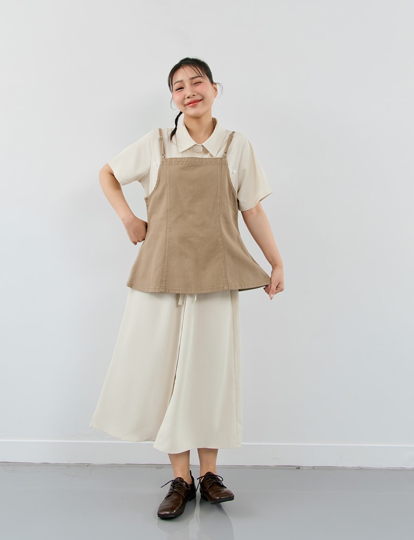 Adjustable Tie Strap Twill Layering Plus Size Camisole Vest