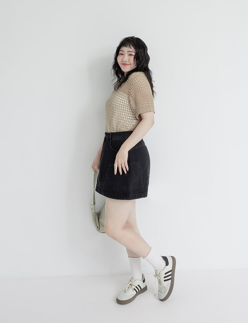 Summer Hollow Knit Short Sleeve Plus Size Top