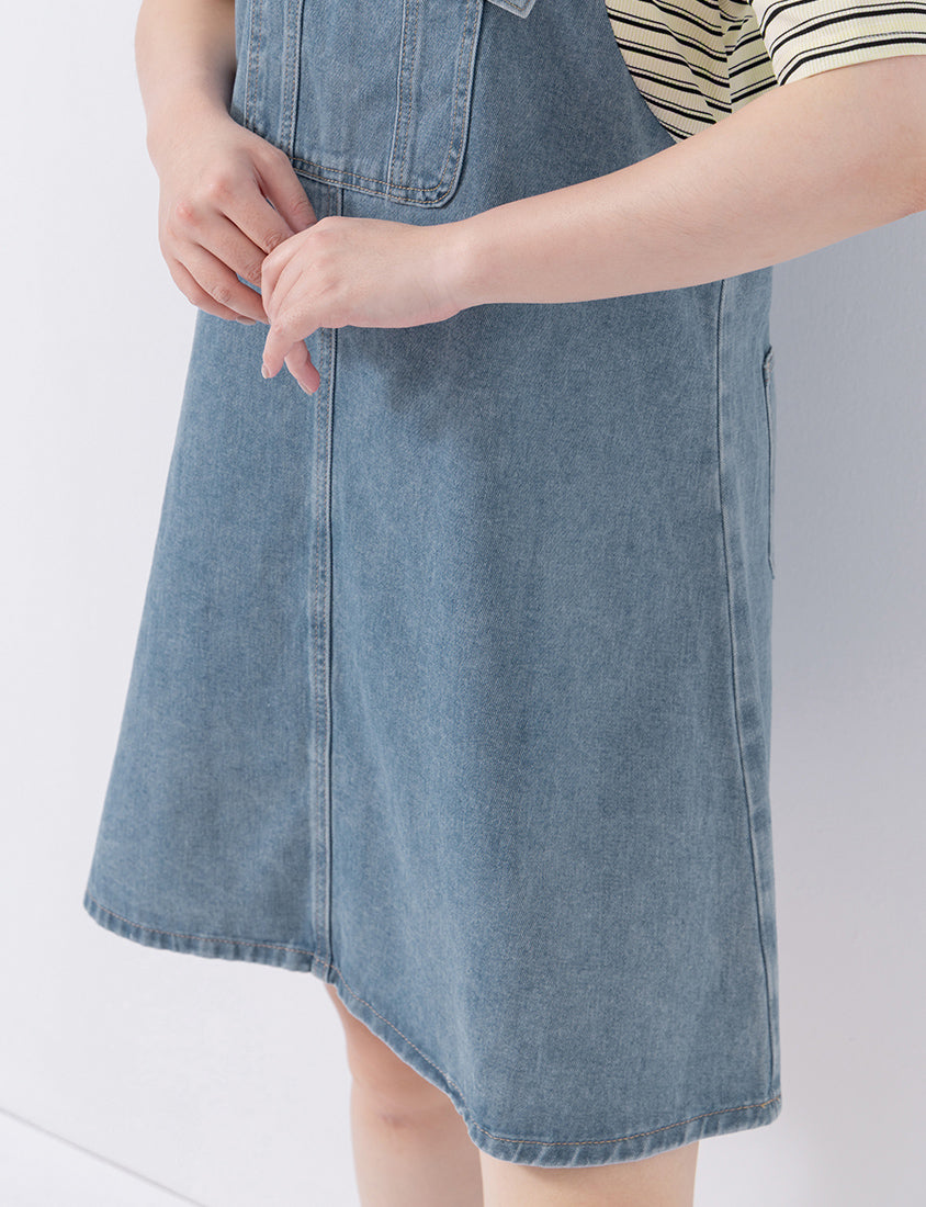 Stripe Faux Two Piece Denim Cami Plus Size Dress