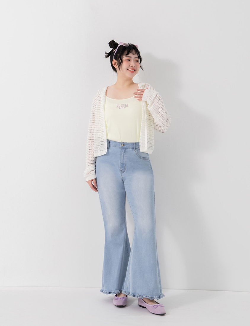 Ice Silk Button-Up Hooded Plus Size Knit Cardigan