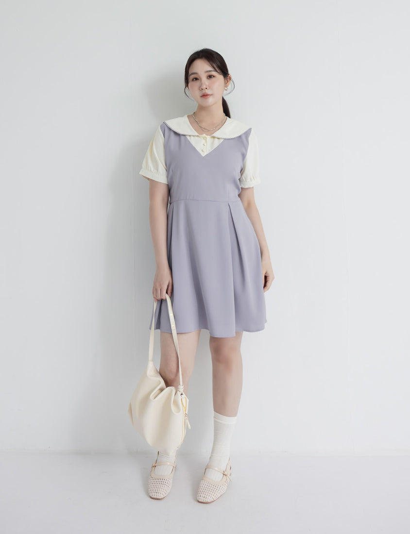 MISS. Preppy Faux Two Piece Collar Plus Size Mini Dress