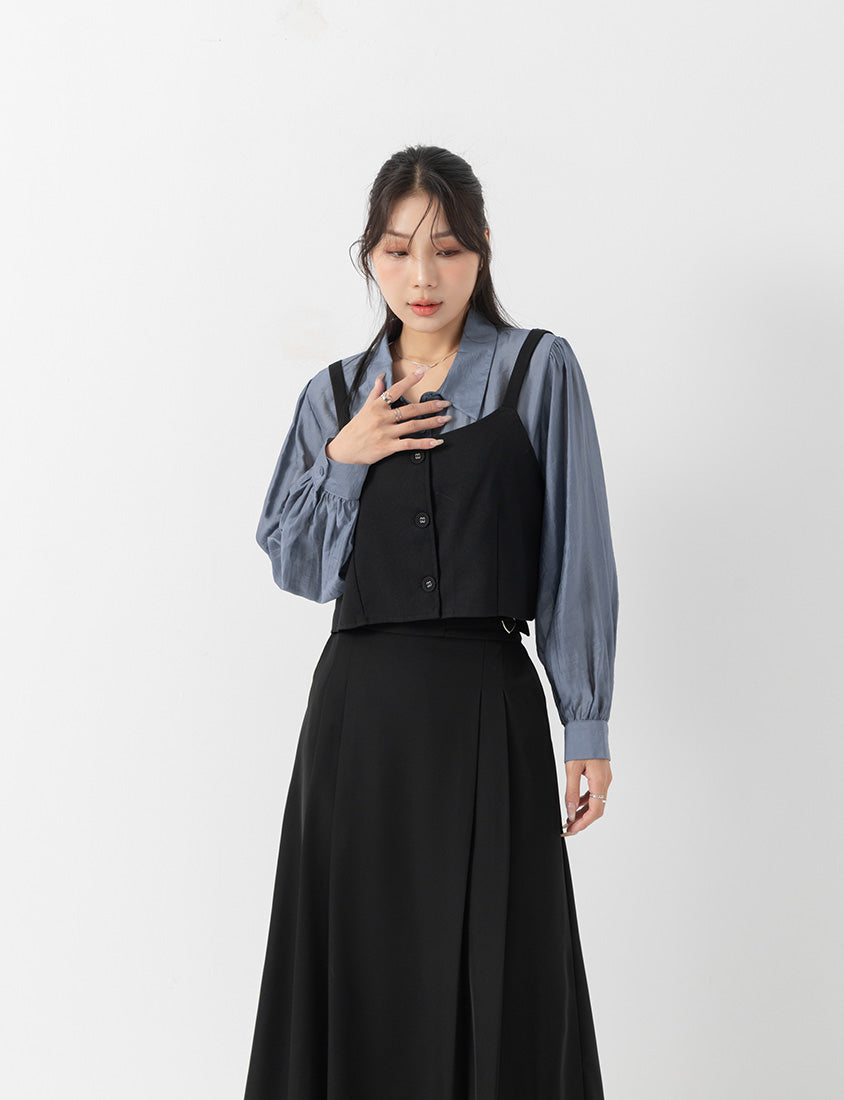 MISS. Elegant Suit Vest Faux Two Piece Plus Size Shirt