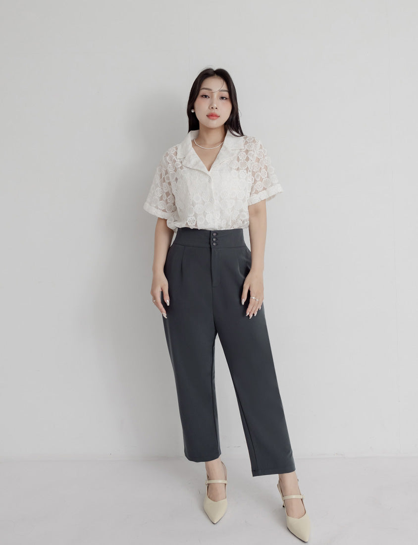MISS. Cuban Collar Lace Eyelet Plus Size Shirt