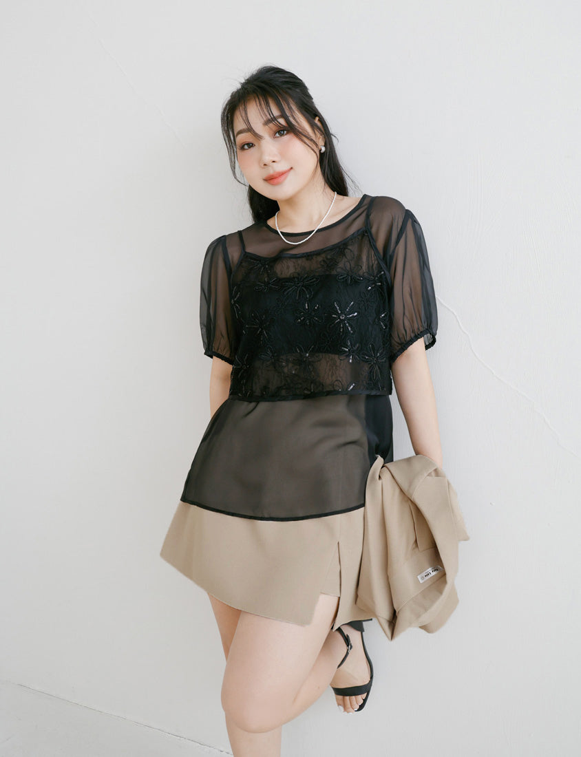 MISS. Sheer Lace Floral Plus Size Strap Cami