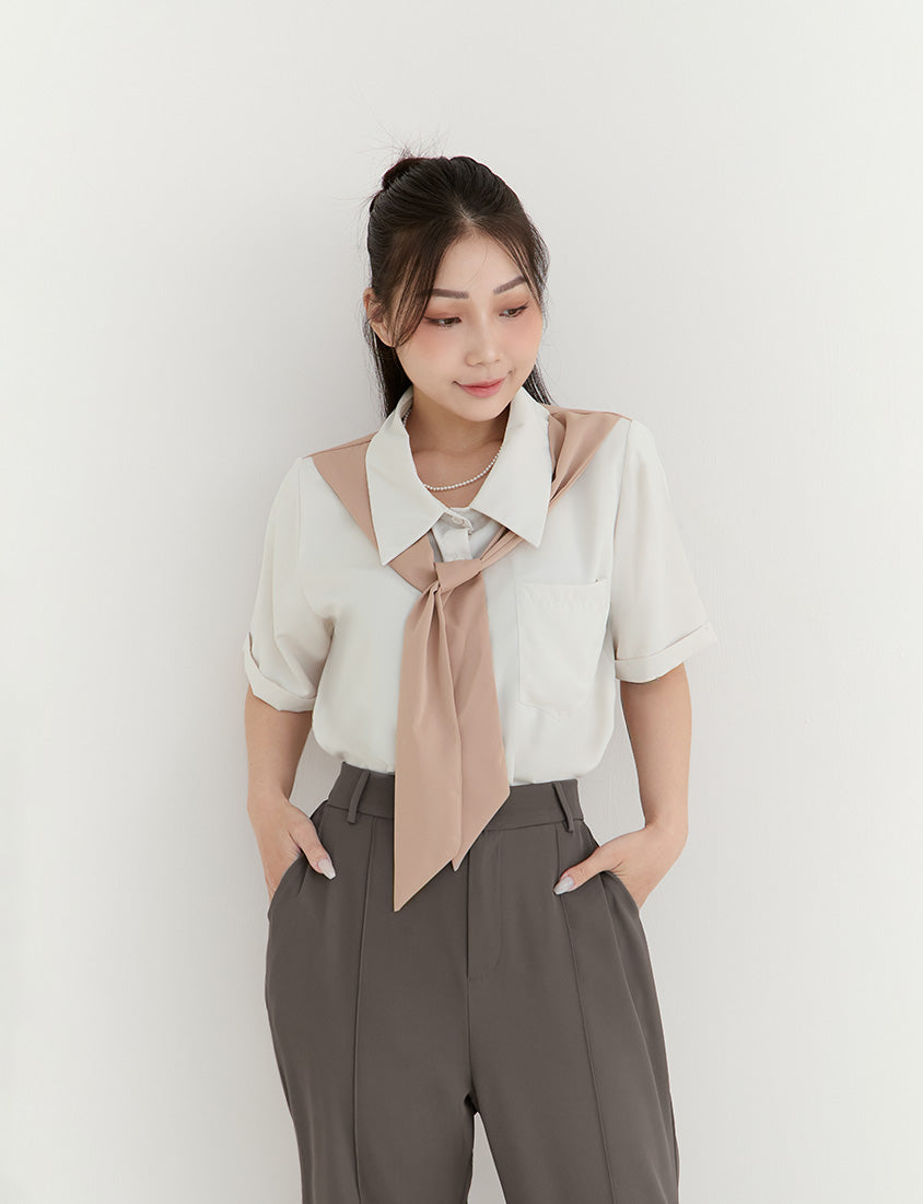 MISS. Morandi Faux Two Piece Plus Size Shirt (With Shawl)