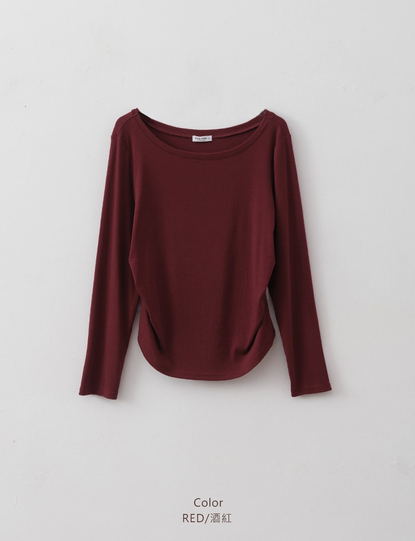 MUA! Versatile Round Neck Side Pleated Plus Size Long Sleeve Top