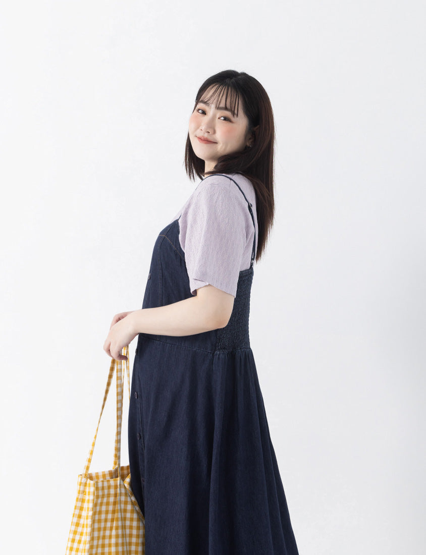 Tencel Silky Denim Faux Button Strap Plus Size Maxi Dress