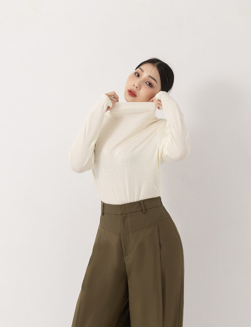 MUA! Semi Sheer TENCEL Wool Mock Neck Plus Size Long Sleeve Top