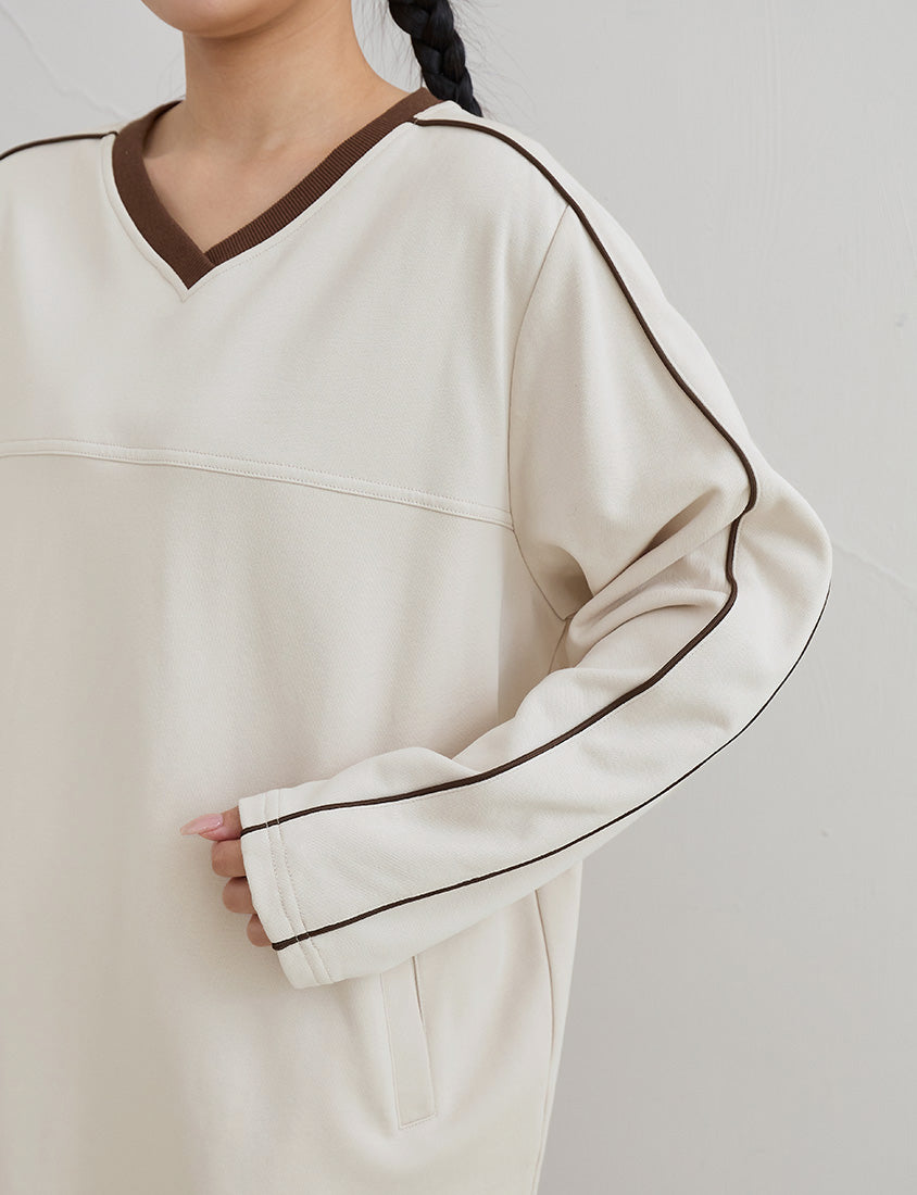 American Sporty Colorblock Oversized Long Sleeve Top (Unisex)