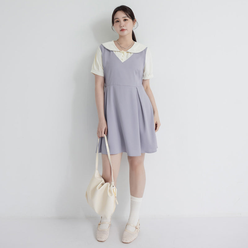 MISS. Preppy Faux Two Piece Collar Plus Size Mini Dress