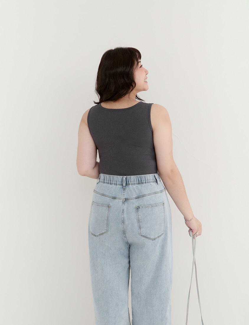 Pobra. Contrast Crew Neck Ribbed Plus Size Bra Tank Top