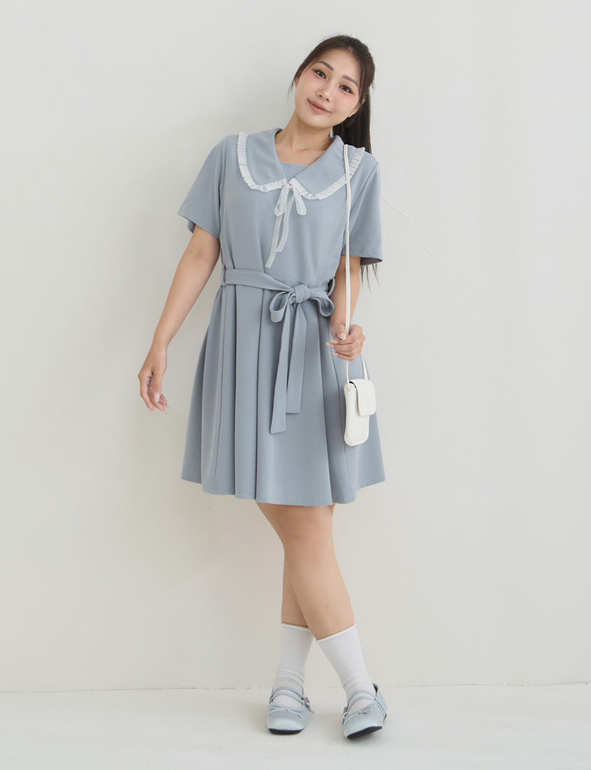 Sweet Preppy Contrast Collar Plus Size Maxi Dress