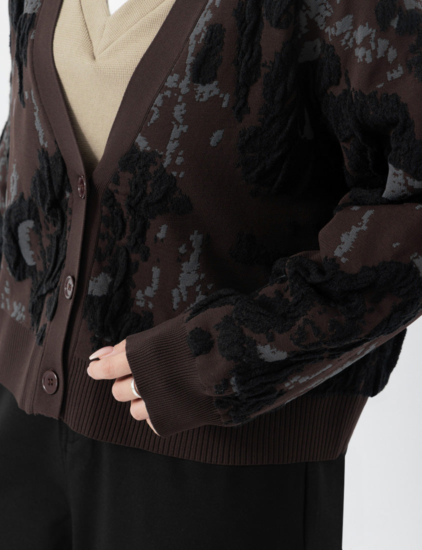 MISS. Japanese Vintage Jacquard Plus Size Knit Cardigan
