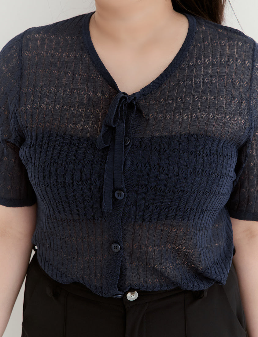 MISS. Lyocell Linen Ribbed Knit Plus Size Cardigan