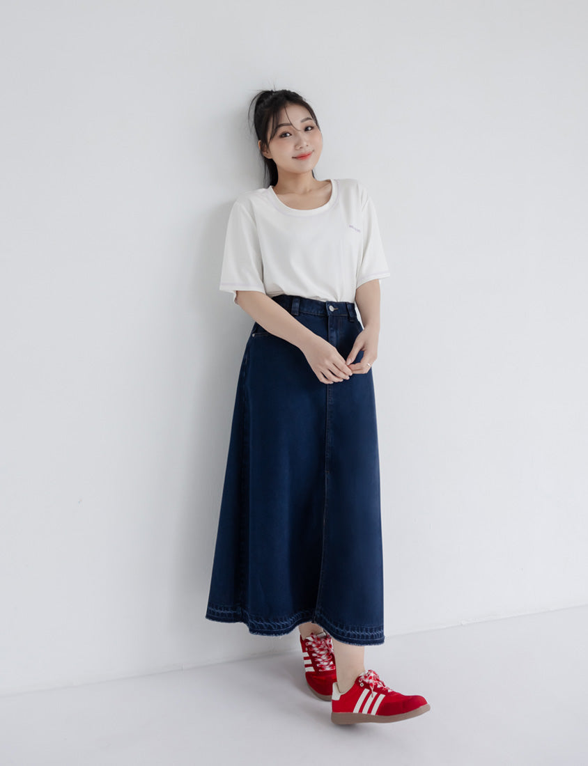 Lyocell Cooling Slit Plus Size Denim Maxi Skirt