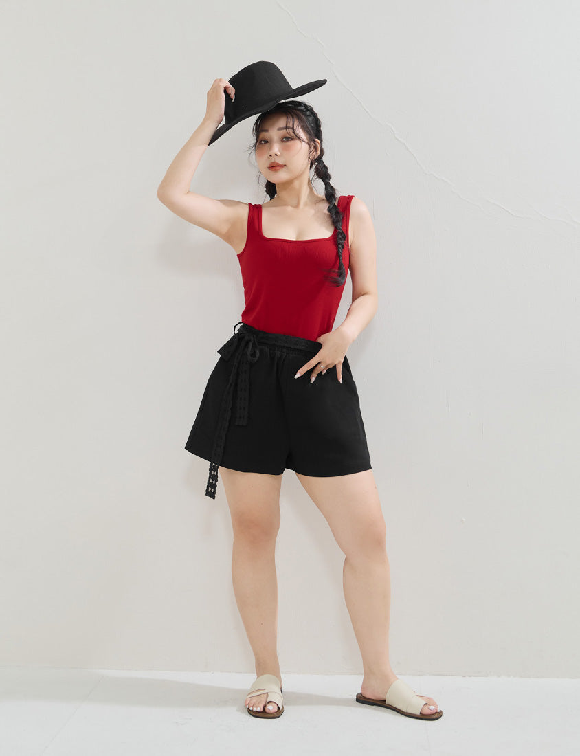 Twill Cotton Plus Size Shorts (With Lace Belt)