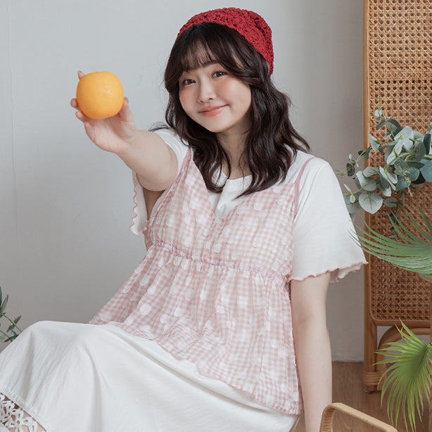 Playful Bubble Plaid Plus Size Two-Piece Set